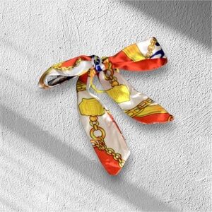 Colorful Silk Scarf Hair Accessory with Chain Print